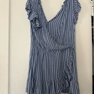 Blue/White Striped Ruffle Romper